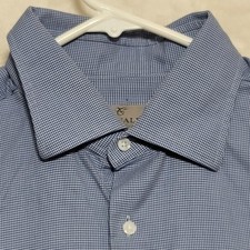 Canali Dress Shirt Mens 17/43 Blue Micro Check Long Sleeve Made in Italy Classic