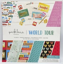 New Park Lane Paperie World Tour Printed Card Stock 12"×12" Foil Embossed Vellum