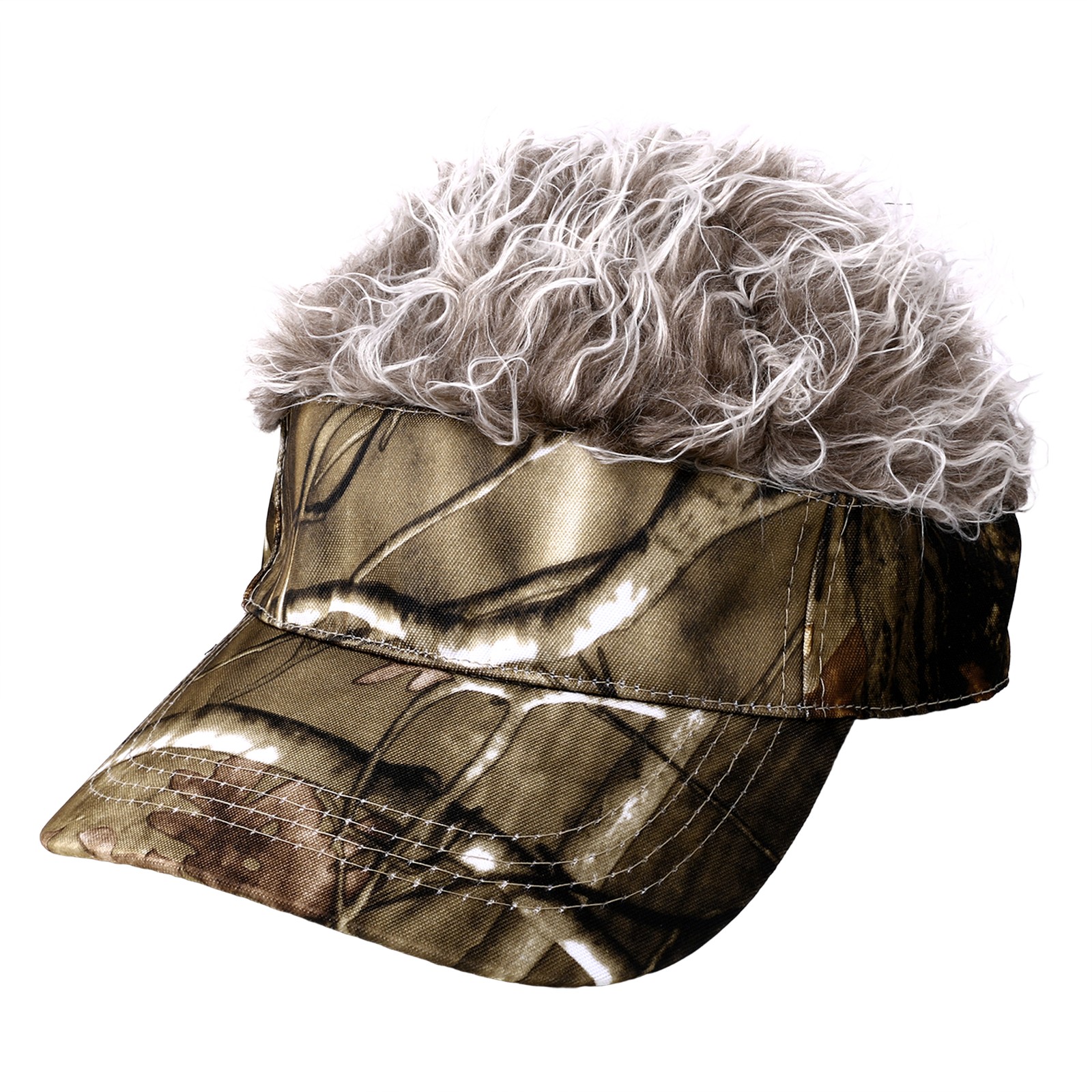 Mens Camouflage Baseball Golf Hat Cap Sun Visor Wig Hat With Fake Flair Hair