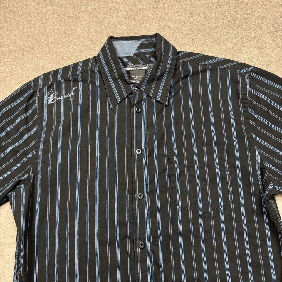 Vintage Ocean Current Button Up Shirt Men's Size L Black Short Sleeve Pinstriped - Image 3 of 4