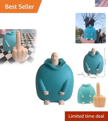 Funny Smiling Middle Finger Statue Ornaments, Novelty Resin Finger Man Sculpt...