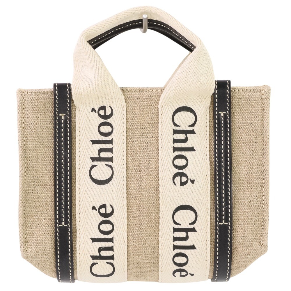 Chloe Woody Mini Tote Bag in Beige and Black Women USED