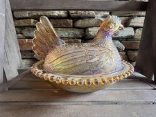 Indiana Glass Iridescent Gold Carnival Hen on a Nest M