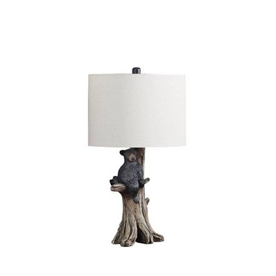 ORE International Table Lamp Black Bear On Tree 24.75'' Polyresin Cotton Shade
