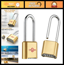 Heavy Duty 4-Digit Resettable Padlock, Long Shackle, Weather Resistant, Cut Resi