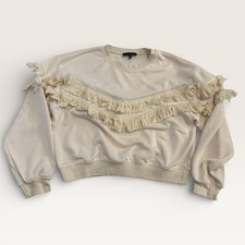 NWOT Blue Blush Cream Fringe Crew Neck Sweatshirt Drop Sleeve Cotton Sz S