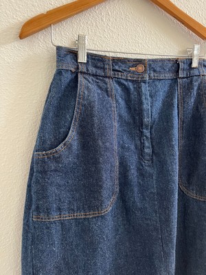 Western Size 4 70's boho denim mid length jean skirt vintage cotton hi waist