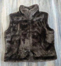 CEJON Faux Fur Open Front Vest Women’s Large Old Money Brown  Jacket [READ DESC]