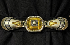 Vintage Art Deco Revival Belt Buckle Two-Tone Gold Silver Statement Hardware