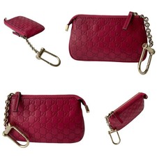 GUCCI Micro Guccissima GG Leather Ruby Pink Key Ring Coin Case Pouch