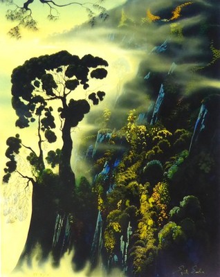 Eyvind Earle Sonnenuntergang Silhouette Natur Handsigniert Magisch Realismus