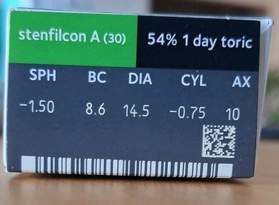MyDay toric Kontaklinsen SPH -1.50 BC 8.6 DIA14.5 CYL -0,75 AX 10 NEU