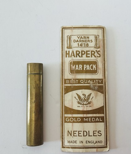 Military Brass Sewing Needle Case War Pack England Needles