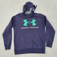 Under Armour ColdGear Hoodie Mens Small Fitted Navy Blue Logo Graphic Pullover