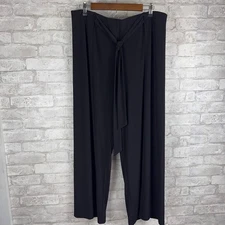 Elie Tahari Black Wide Leg Ankle Palazzo Pants Tie Pull On Leg Slits Flowy XL