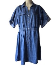 Michael Kors Women's Med Indigo Collared Short Sleeve Denim Shirt Dress Blue SzM