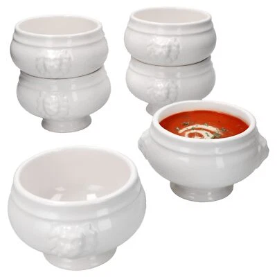 MAMBOCAT 6x LEO Terrine Testa di Leone 450ml Bianco 6 Persone Zuppiera Ciotola Gres