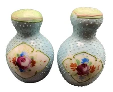 Nippon Hand Painted BLUE Nubbed Moriage Salt & Pepper Shakers Floral Decoration
