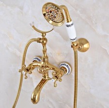 Gold Color Brass Clawfoot Bath Tub Filler Faucet Set Handheld Shower wna949