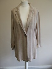 Ladies Jacket Size12 Bnwt In Beige/natural Stripe In Linen Blend