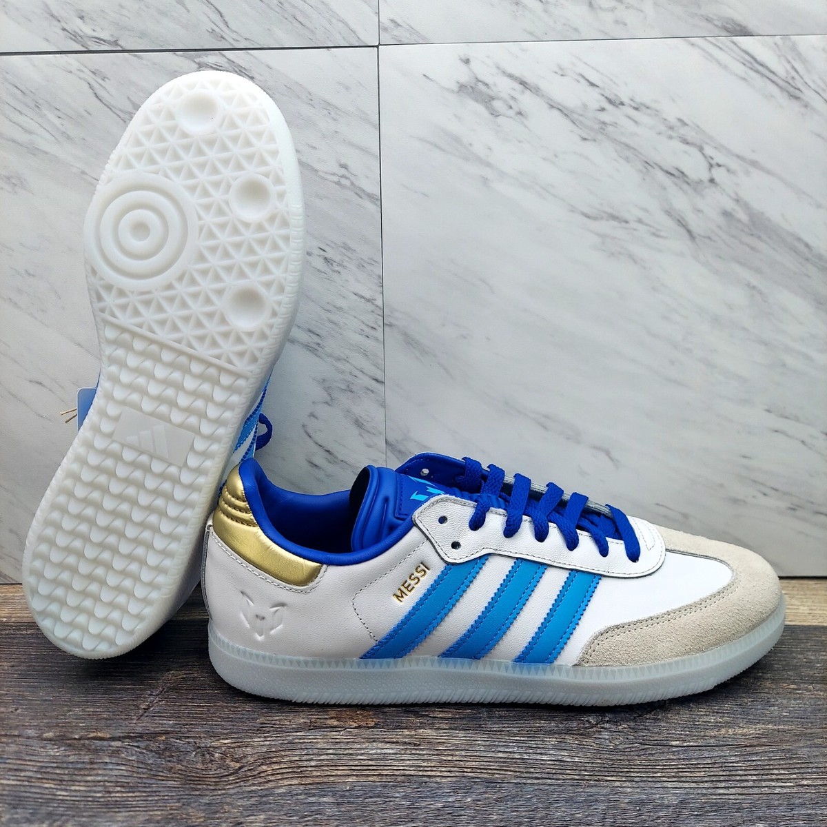 Adidas Samba Lionel Messi ID3550 White Lucid Blue Burst Gold