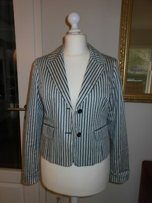 Jacke Blazer schwarz weiß gestreift edel gefüttert Gr. 8 (entspricht 40)