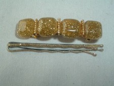 VINTAGE GOLD GLITTER HAIR BARRETTE BOBBY PINS UP DO HAIR ACCESSORY