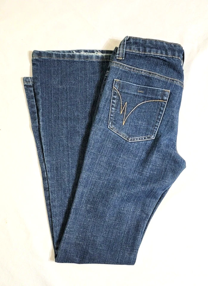 Womens Wet Seal Jeans Flare Leg Medium Wash Embroidered Pockets Y2K 90's - Image 4 of 4