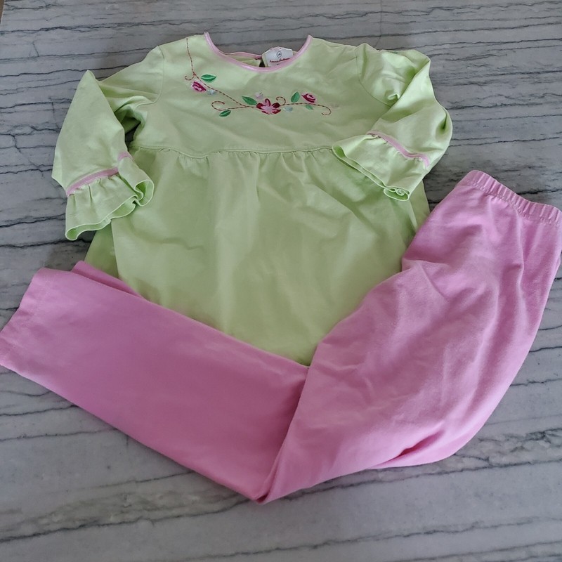 Hanna Andersson Girls Green/Pink Floral Pajamas Size 140 US 10