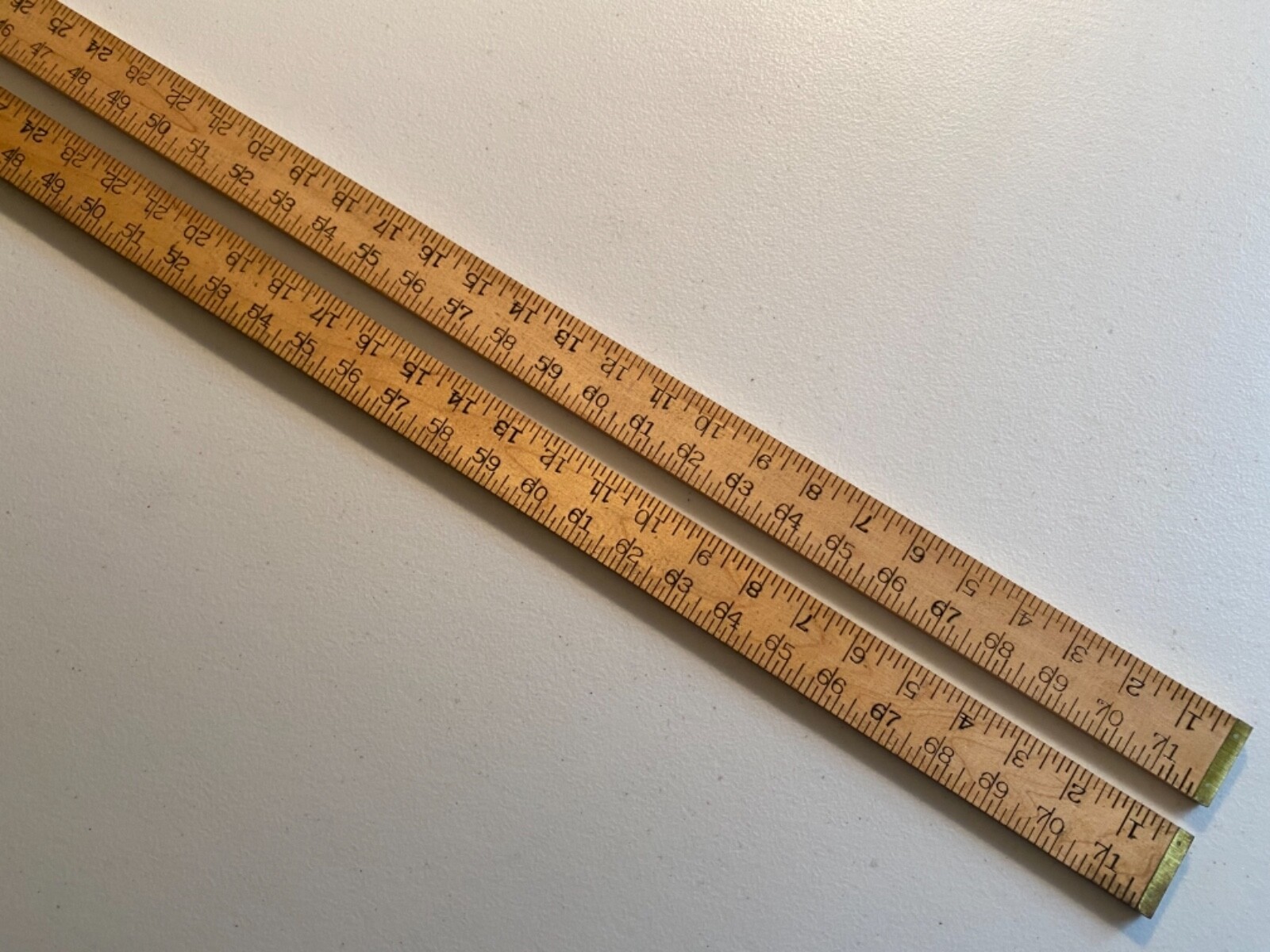 (2) LUFKIN #7135 - 6 FT. (72”) WOOD BENCH RULES W/BRASS ENDS - U.S.A. - NEW