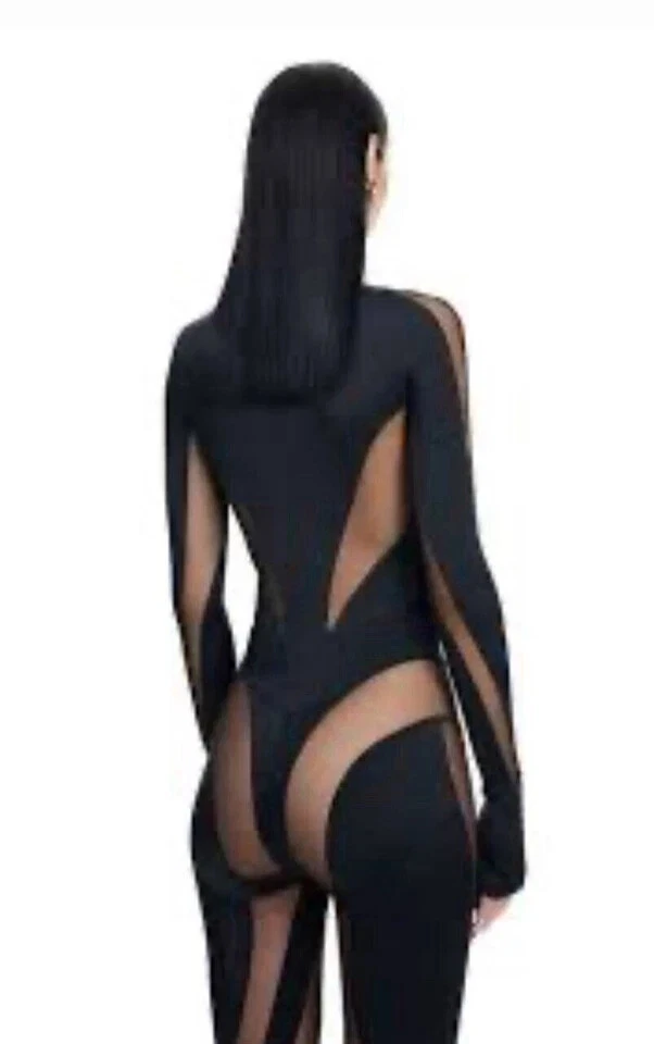 New Mugler HM H&M Black Mesh-panelled Stirrup Leggings Size US 2 4 EU 34 36 - Image 3 of 4