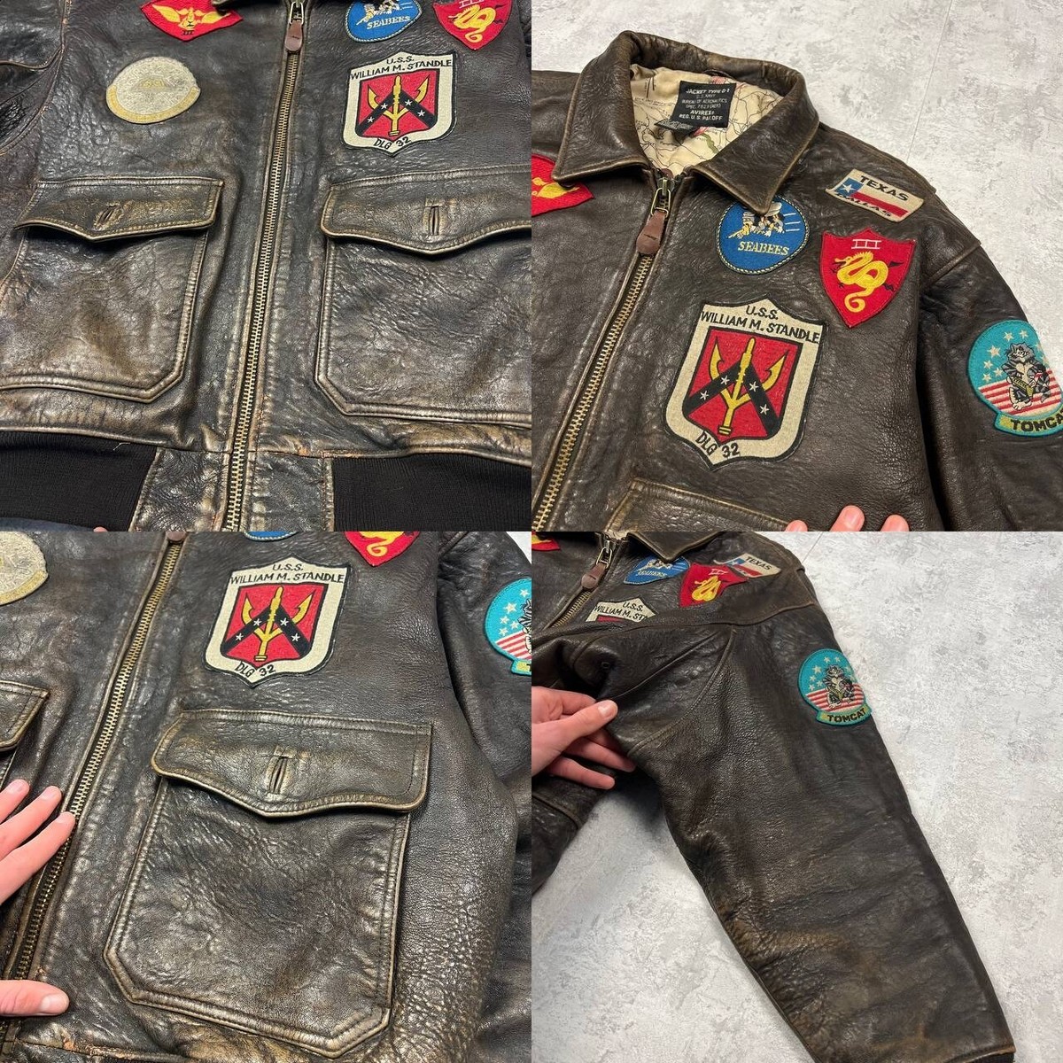 RARE Vintage Avirex Leather Jacket Type G-1 Top Gun Patches