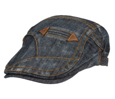 Cool4 JEANS FLATCAP mit Lederapplikation SCHWARZ Schiebermütze SFC65