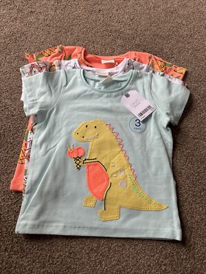 Next 3 Pack Dinosaur Pineapple Summer Bright Neon T-shirts 12-18 Months