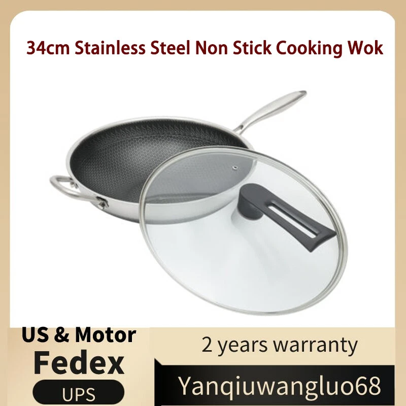 Stainless Steel Non Stick Double Sided Screen Honeycomb Wok Frying Pan Kitchen