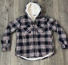 Boston Traders Women Jacket Large Red Plaid Flannel Sherpa Lined Shacket