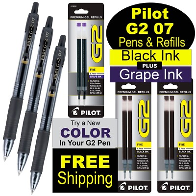 Pilot G2 07 31020 Pens & Refills, Black & Grape Gel Ink, 0.7mm Fine Point