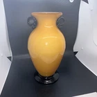 Vintage Yellow VENINI Murano Cased Art Glass vase with Applied black handles
