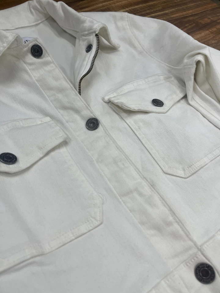 Macacão jeans stretch manga longa utilitário rebite novo com etiquetas branco tamanho: pequeno - Imagem 3 de 4