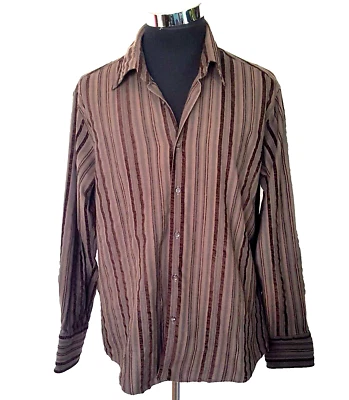 Ben Sherman Shirt Men's Size Large Brown Velvet Stripes Cotton Blend Long Sleeve - Image 1 of 4