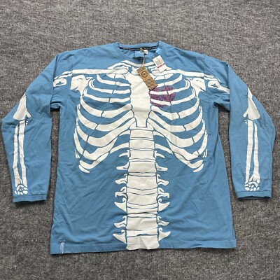 LRG Lifted Research Group Shirt Mens 2XL Blue Dead Serious Skeleton Kanye Glow