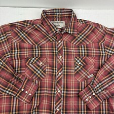 Vintage Wrangler Wrancher Pearl Snap Shirt Adult 2XL Red Plaid Western Cowboy