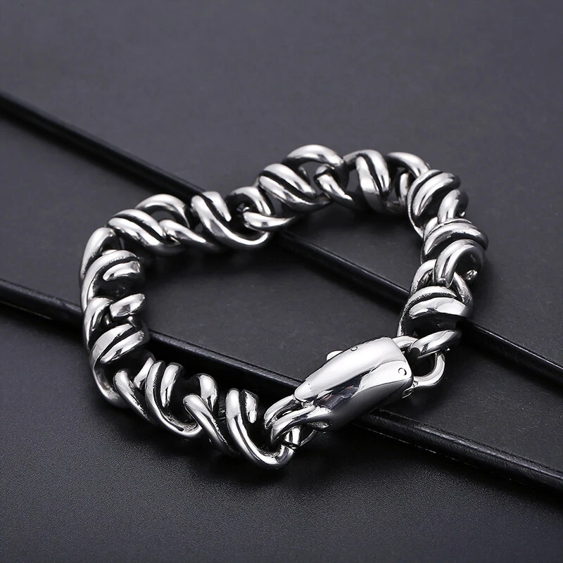 Brazalete brazalete de cadena de eslabones de fundición de acero inoxidable de 13 mm y 9"" para hombre 115 g pesado Foto 4 de 4