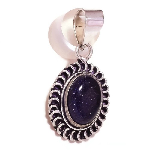 Blue Goldstone Cabochon Oval Gemstone Antique Handmade Oxidised Pendant A5148 - Picture 2 of 3