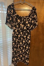 Pretty Feminine Black Dress with Pink Flowers Plus Size 1x