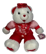 vintage valentine bear white plush k mart Red Pants Striped Shirt I Love You Tie