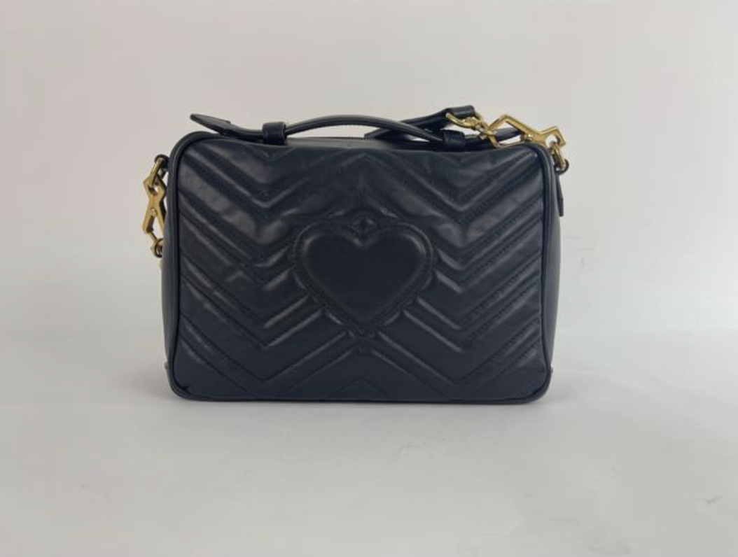 Gucci Quilted Leather GG Marmont Small Shoulder Bag in Black
