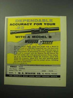 1958 Weaver Model B Scope Ad - Dependable Accuracy