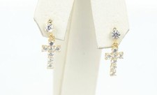 14K Yellow or White Gold Cubic Zirconia CZ Cross Dangle Earrings