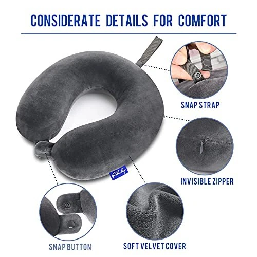Travel Pillow Memory Foam for Airplanes - Neck Pillow for Traveling, Dark Gray